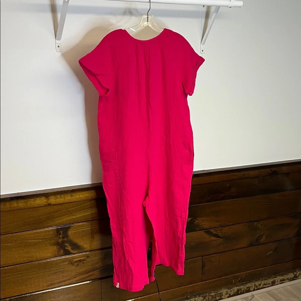 Tommy Bahama Fuchsia Cotton Button Front Jumpsuit with‎ Pockets- M